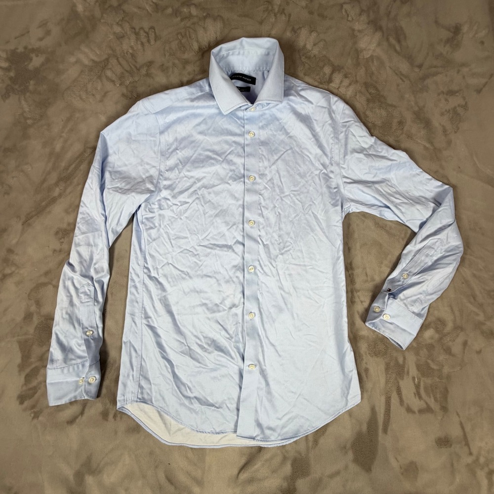 Tommy Hilfiger Mens TH Flex Slim Fit Stretch Dress Shirt Light Blue 14.5 32/33 S